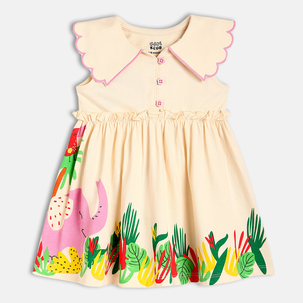 Girls Cream Frill Sleeve Dress