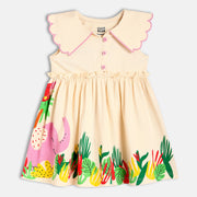 Girls Cream Frill Sleeve Dress