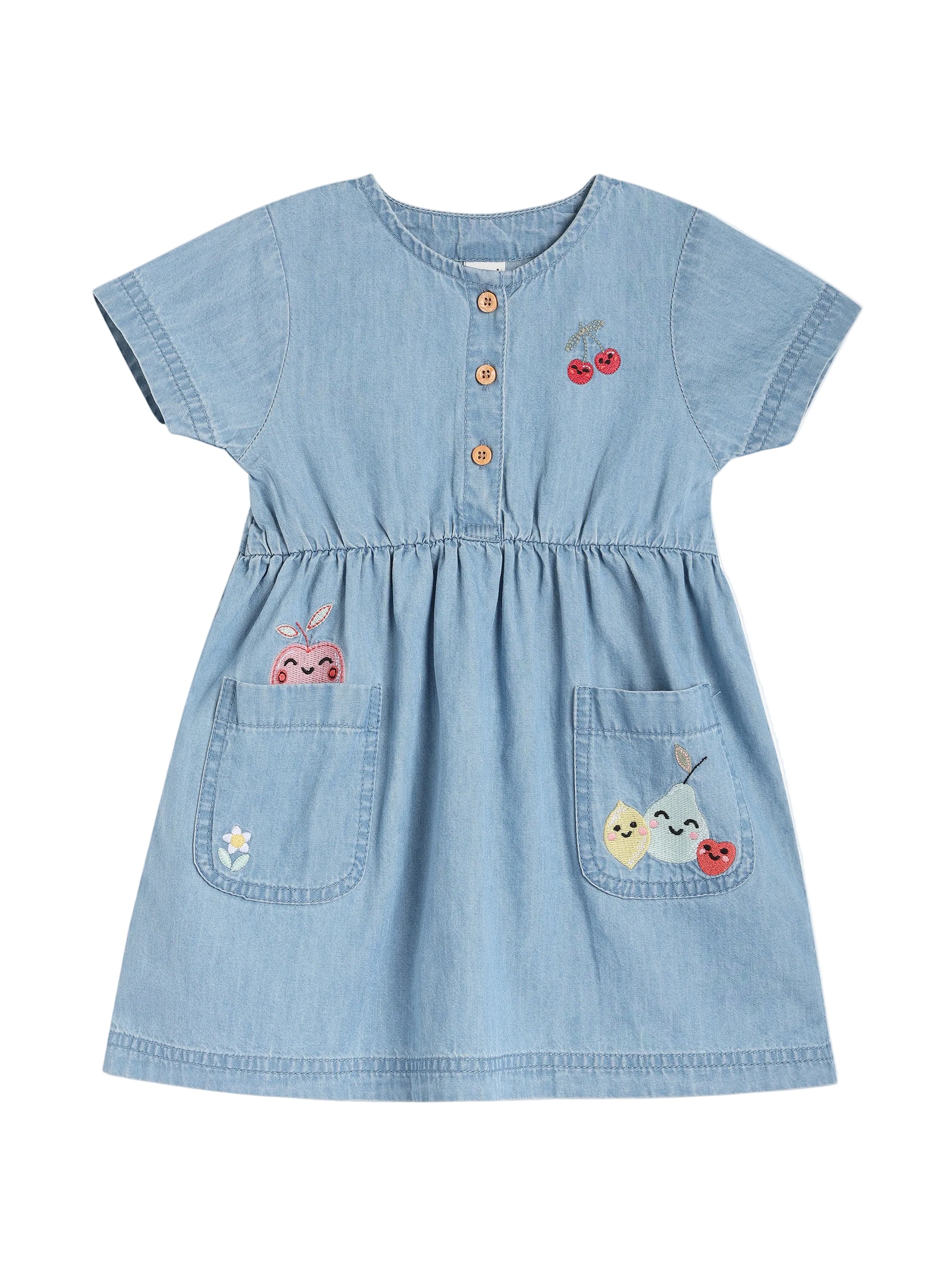 Baby Girls Embroidered Denim Dress, Light Blue – MiniKlub.in Baby Girls Embroidered Denim Dress, Light Blue – MiniKlub.in