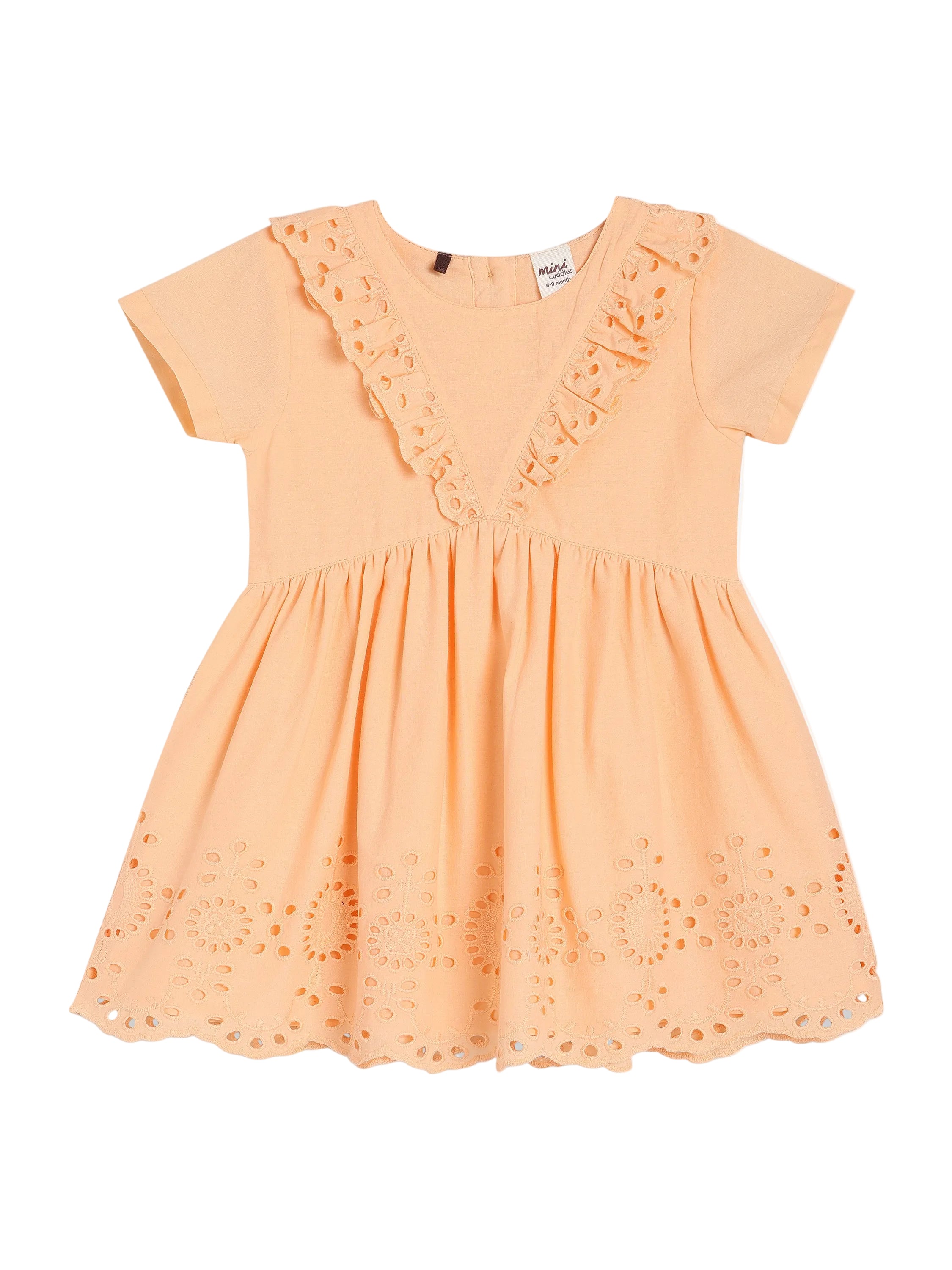 Baby Girls Embroidered Cotton Dress, Peach – MiniKlub.in