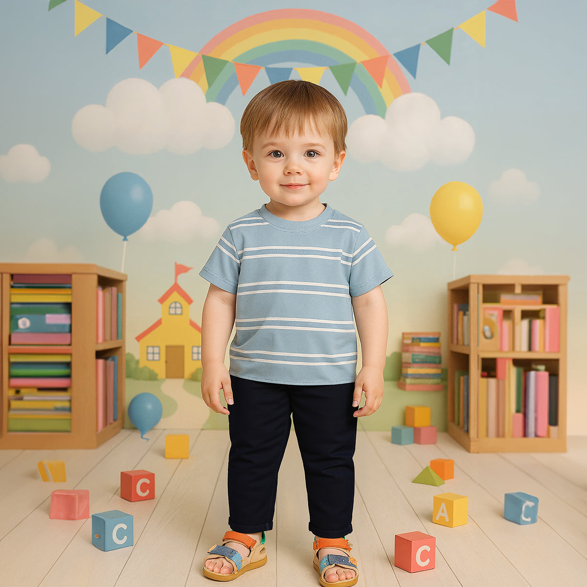 Boys Cotton Solid Denim Pant - Dark Blue