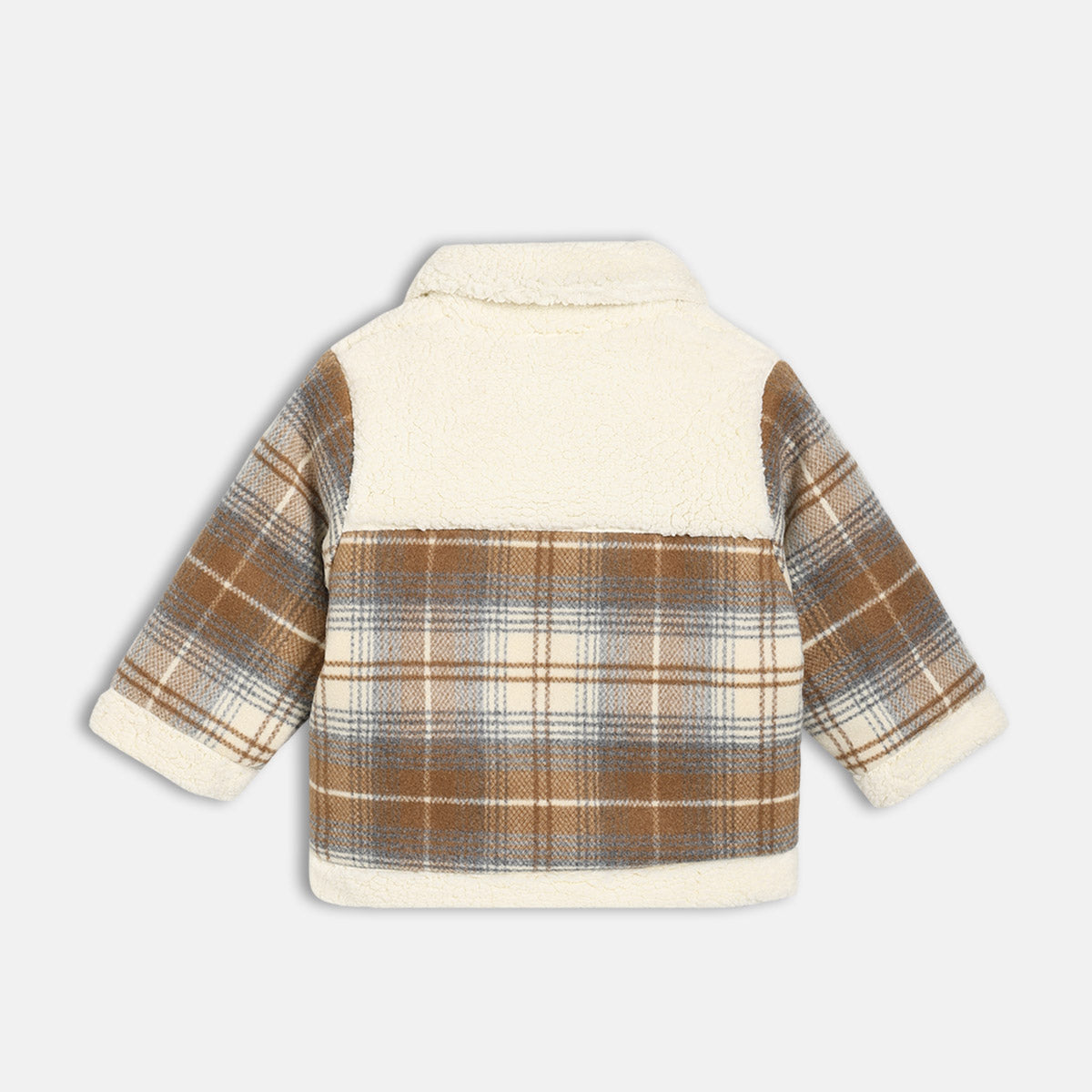 Boys Cotton Full Sleeves Checked Jacket - Brown