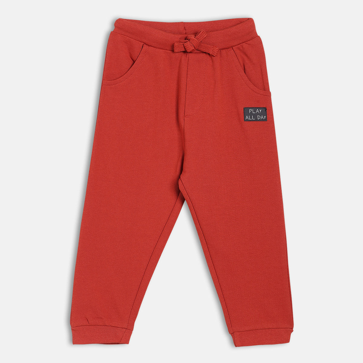 Boys Cotton Solid Joggers - Red