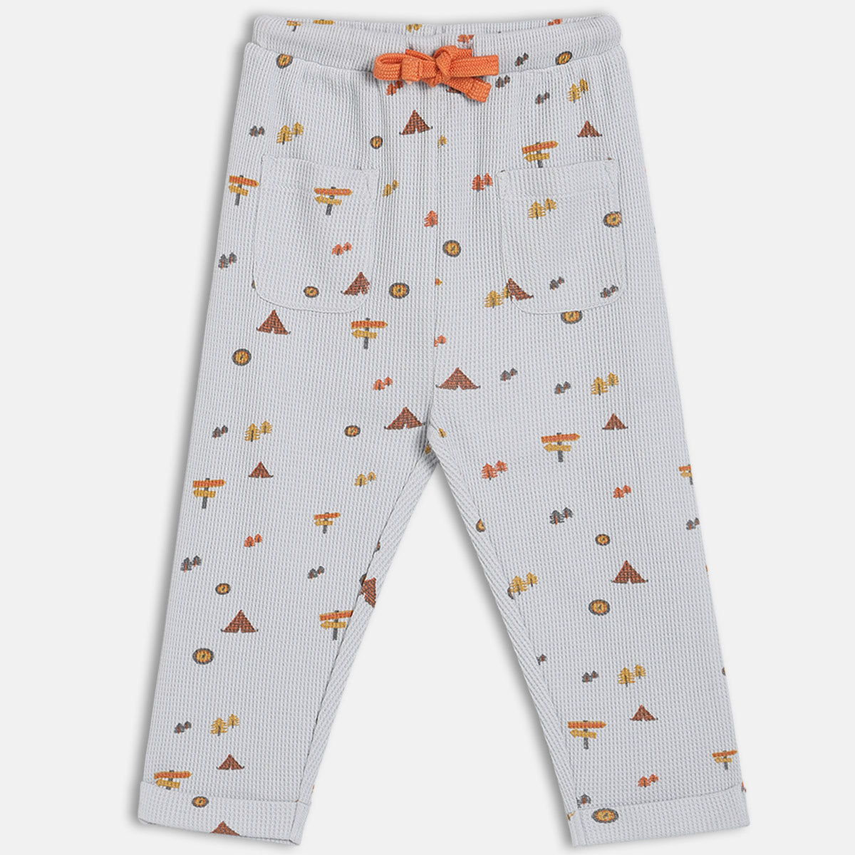 Boys Cotton Novelty Printed Knit Bottom - White