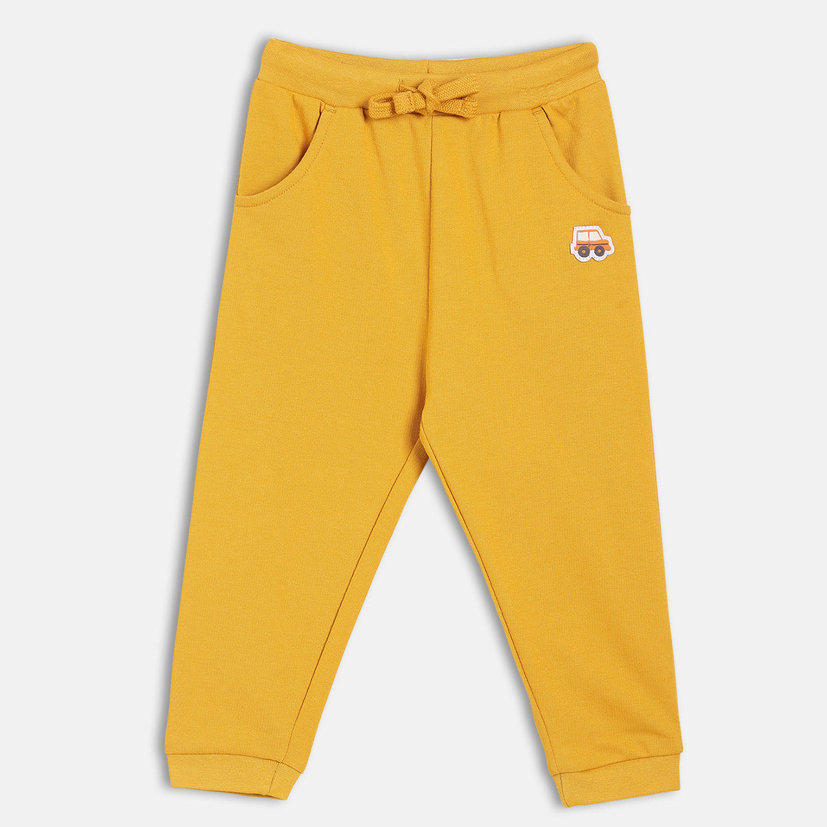 Boys Cotton Solid Knit Bottom - Mustard
