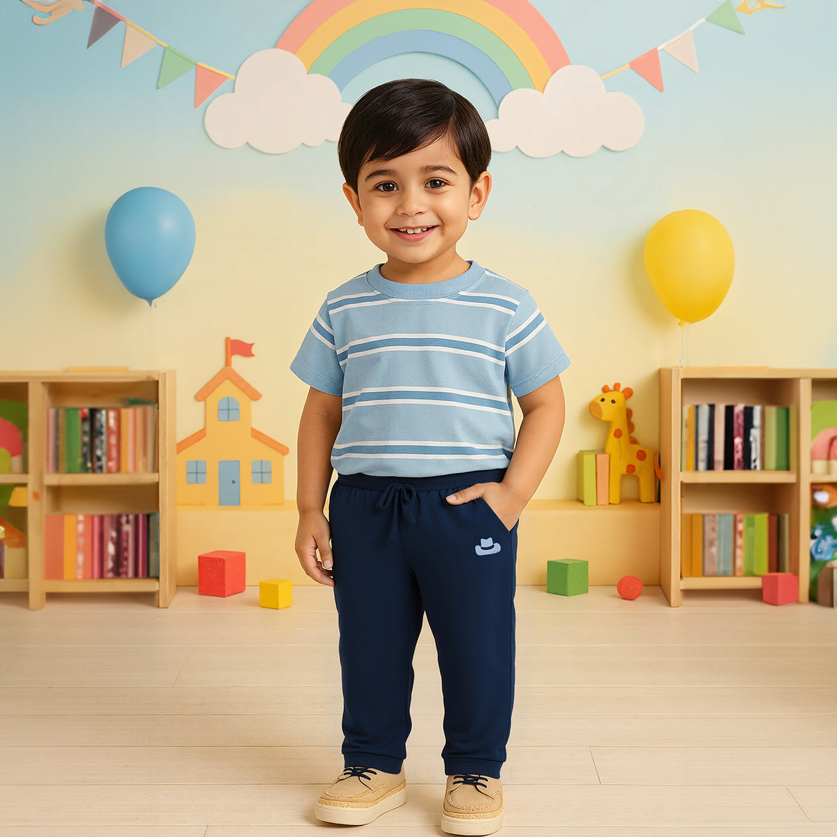 Boys Cotton Solid Knit Bottom - Navy Blue