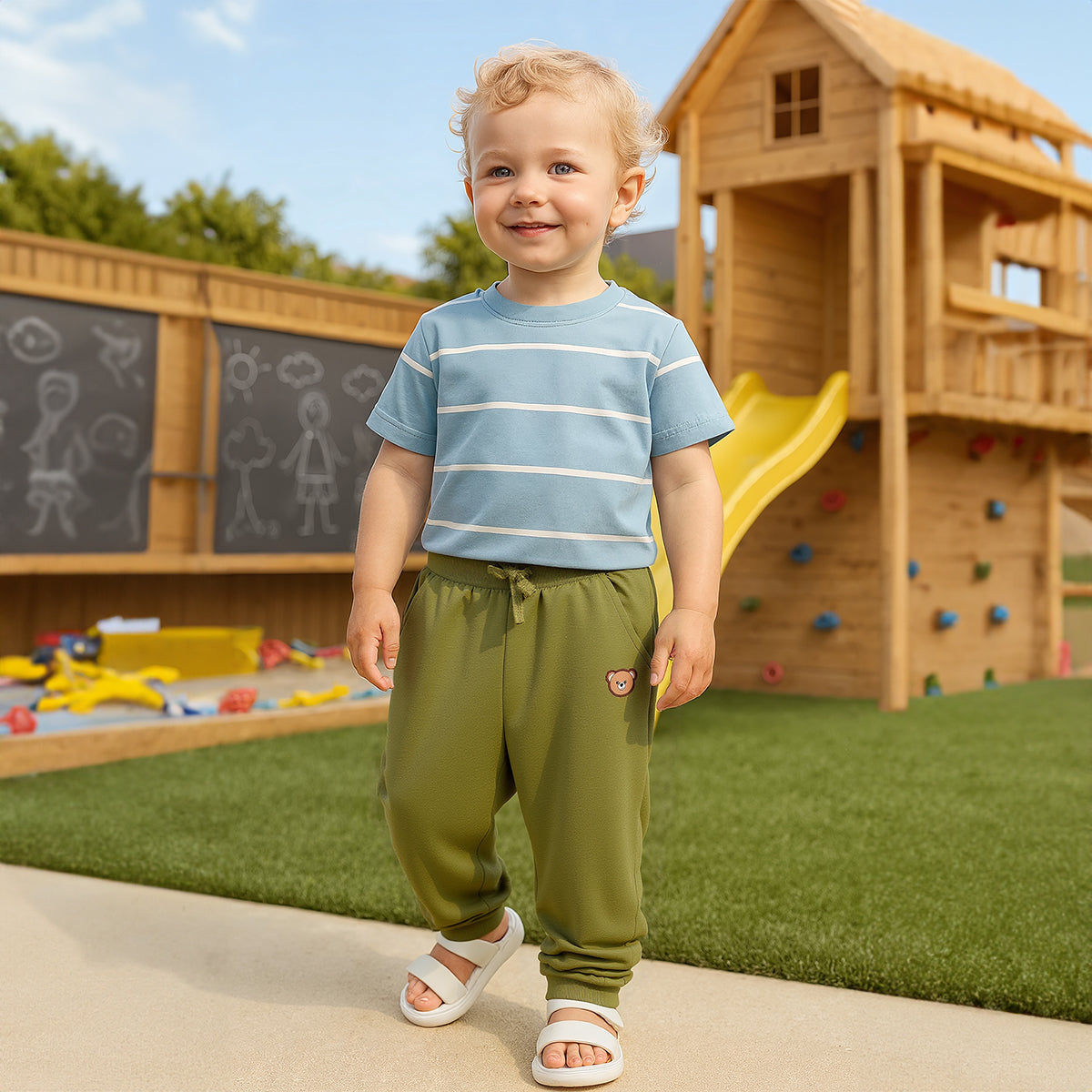 Boys Olive Elasticated Full Length Knit Bottom