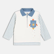 Boys Cotton Full Sleeves Solid Polo - Blue & White