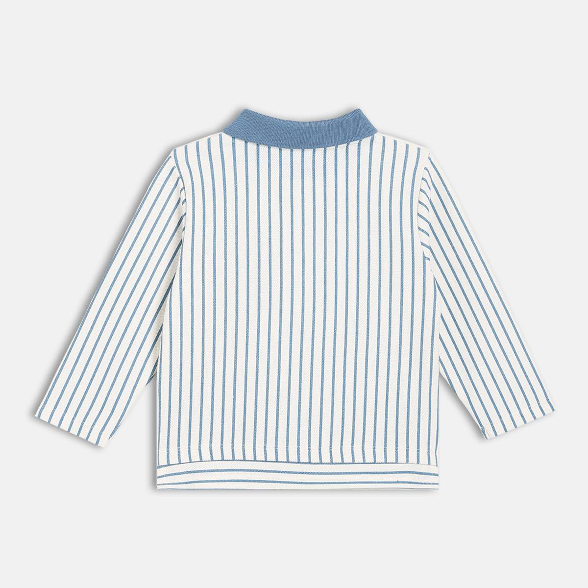 Boys Cotton Full Sleeves Solid Polo - Blue & White