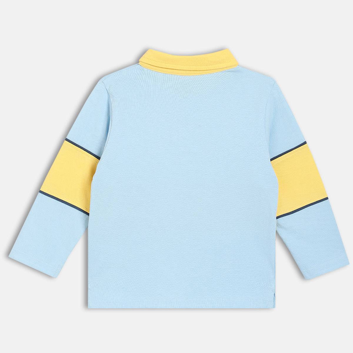 Boys Cotton Full Sleeves Typography Printed Polo - Blue & Yellow