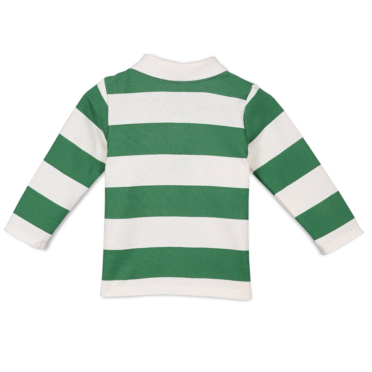 Boys Cotton Full Sleeves Striped Polo - White & Green