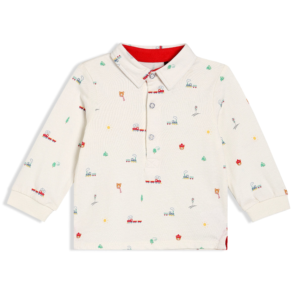 Boys White Round Neck Full Sleeve Polo