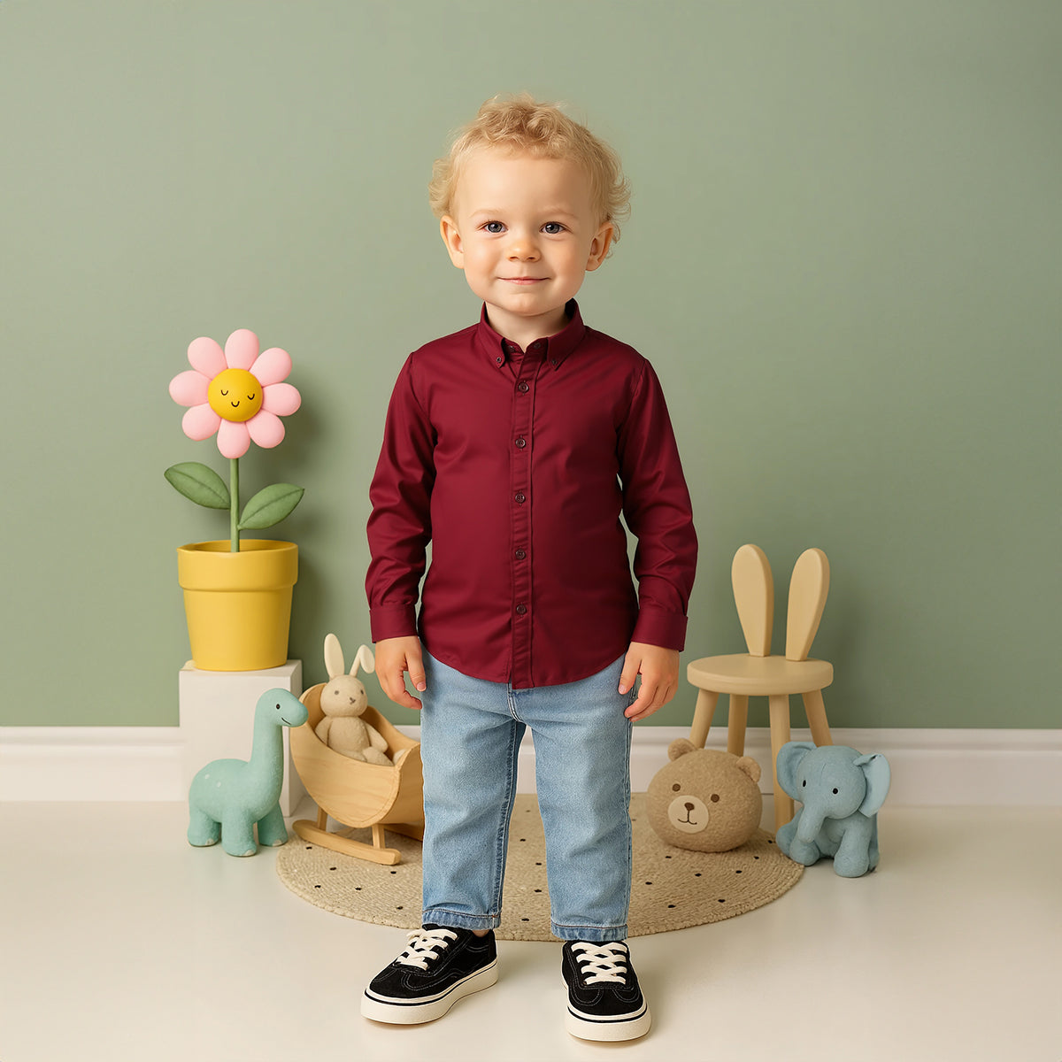 Boys Cotton Full Sleeves Solid Shirt - Maroon