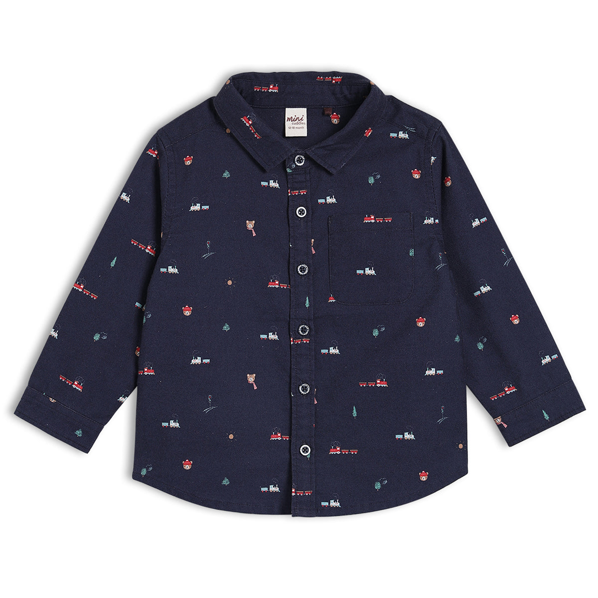 Baby Boys Train Printed Shirt, Navy Blue