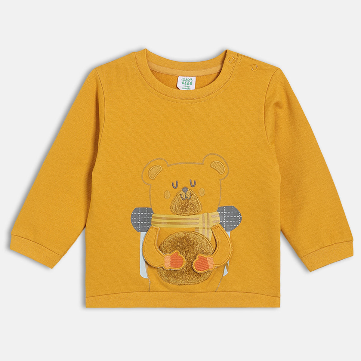 Boys Cotton Full Sleeves Teddy Embroidered Sweatshirt - Mustard