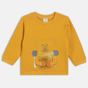 Boys Cotton Full Sleeves Teddy Embroidered Sweatshirt - Mustard