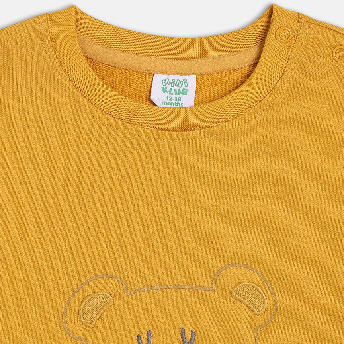 Boys Cotton Full Sleeves Teddy Embroidered Sweatshirt - Mustard
