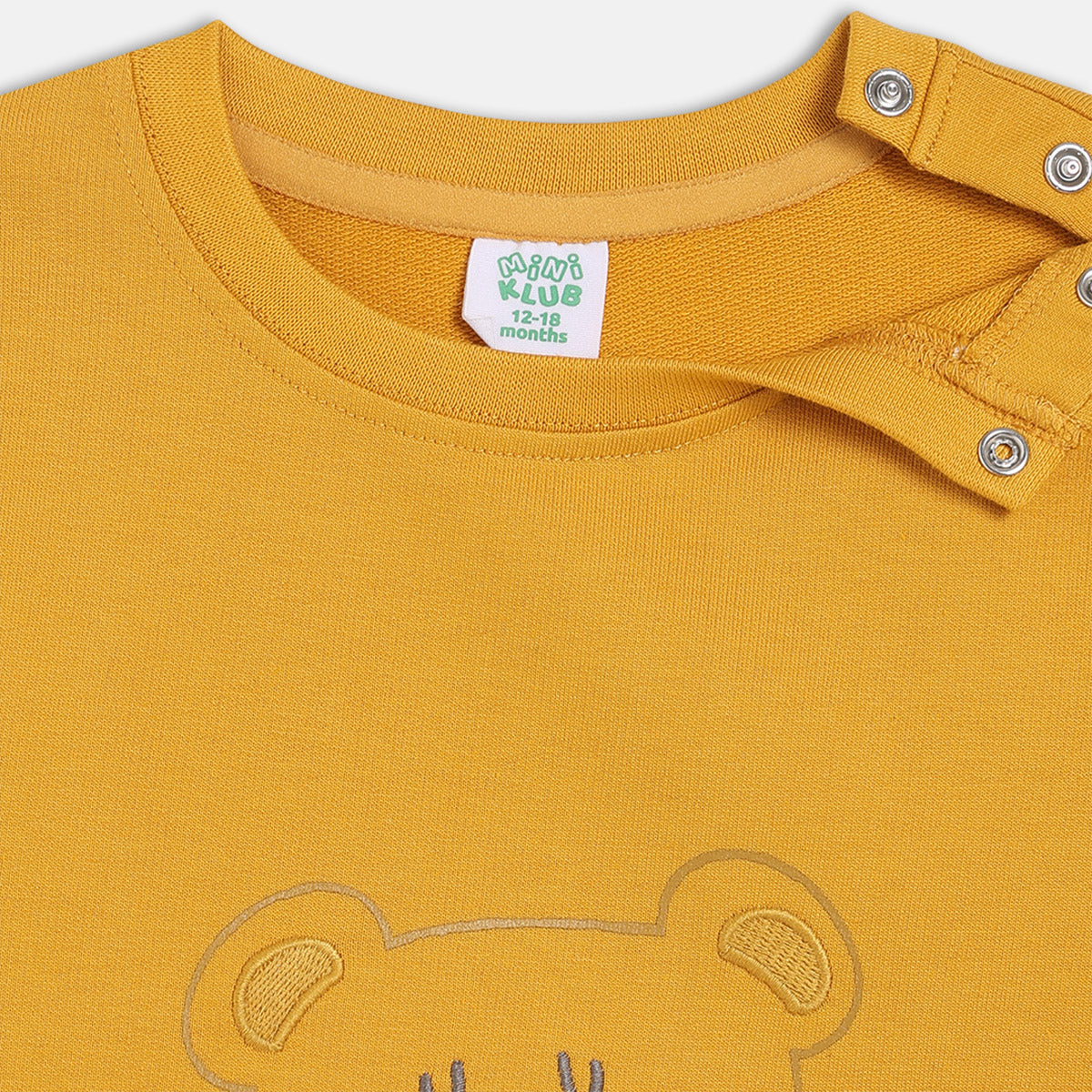 Boys Cotton Full Sleeves Teddy Embroidered Sweatshirt - Mustard