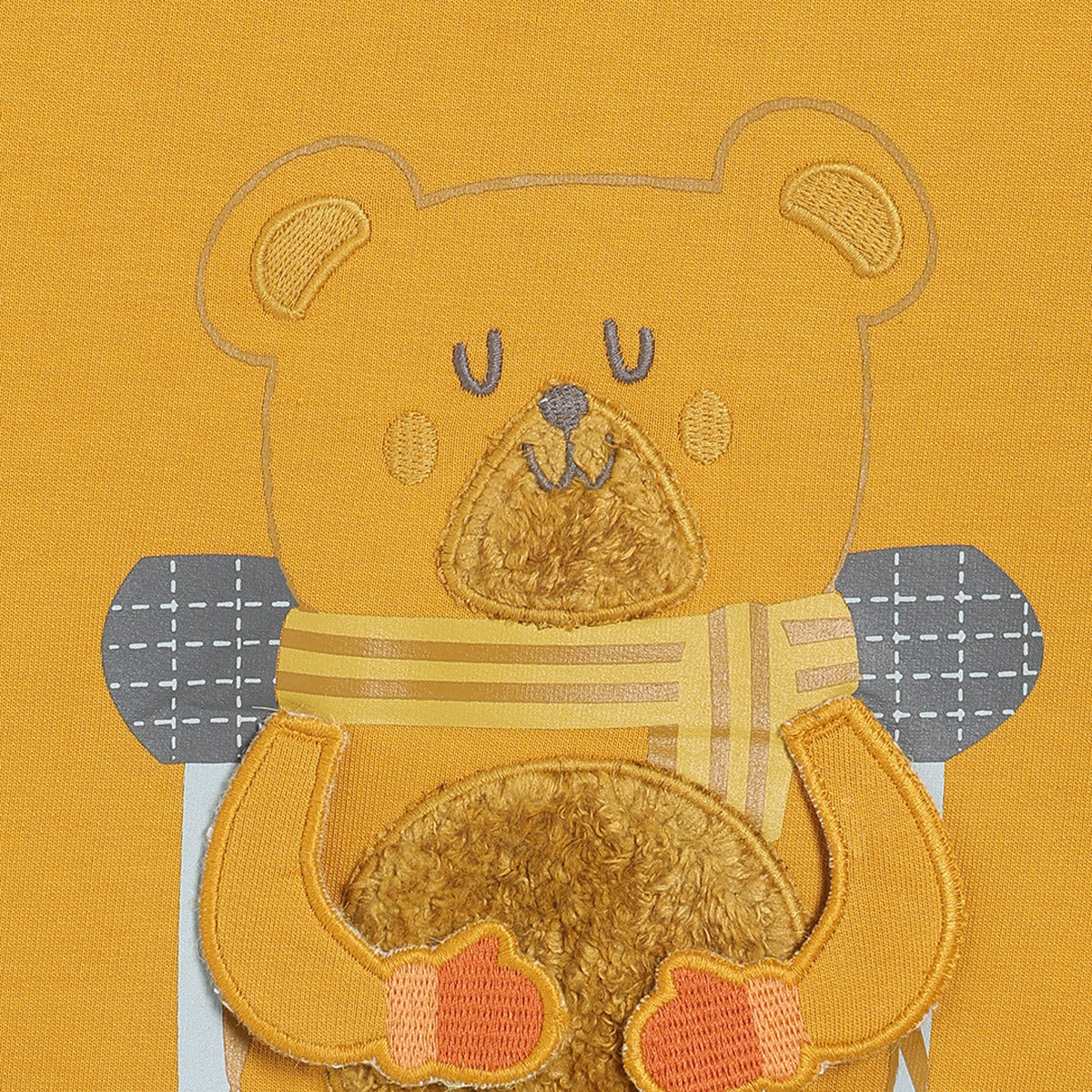 Boys Cotton Full Sleeves Teddy Embroidered Sweatshirt - Mustard