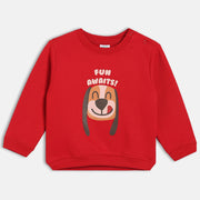 Boys Cotton Full Sleeves Animal Printed Sweatshirt - Red