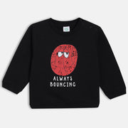 Boys Cotton Full Sleeve Typography Printed Sweatshirt - Black