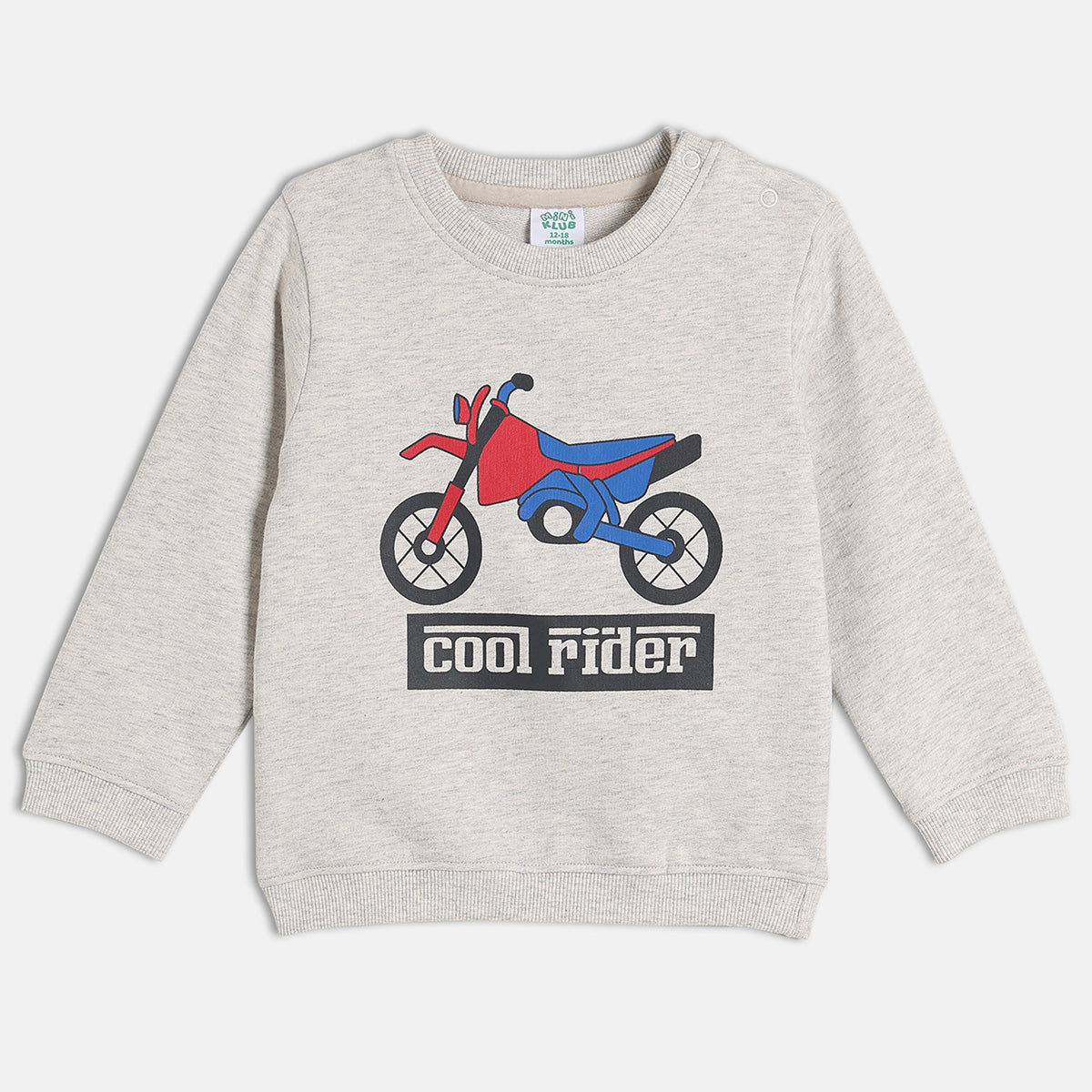 Boys Cotton Full Sleeves Bike Printed Sweatshirt - Grey
