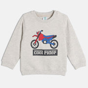 Boys Cotton Full Sleeves Bike Printed Sweatshirt - Grey