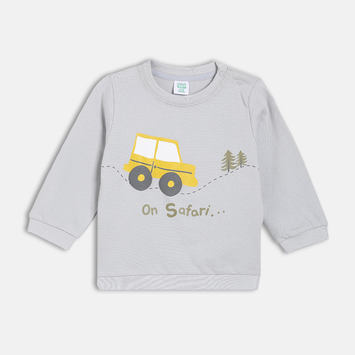 Boys Cotton Full Sleeves Car Printed Sweatshirt - Grey