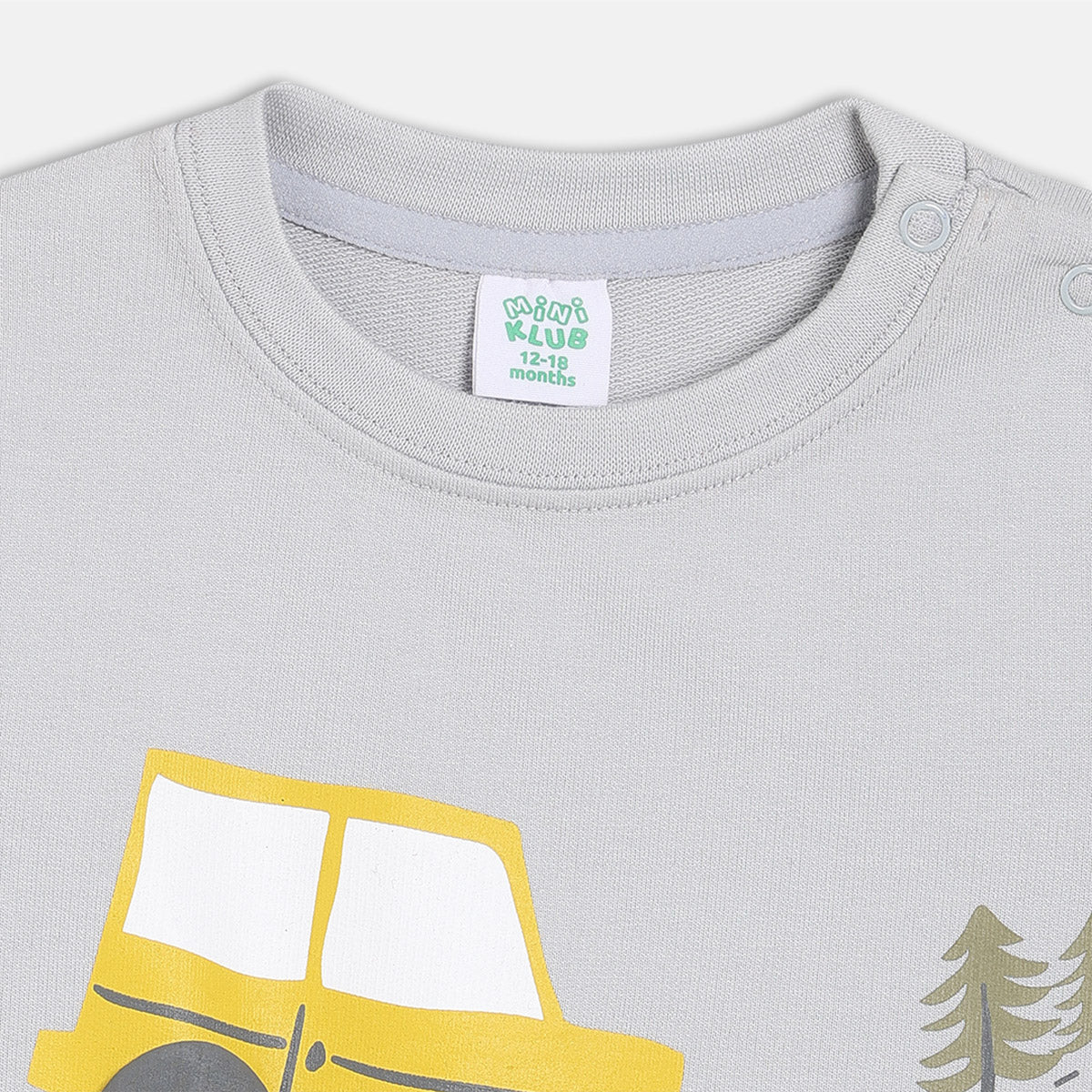 Boys Cotton Full Sleeves Car Printed Sweatshirt - Grey