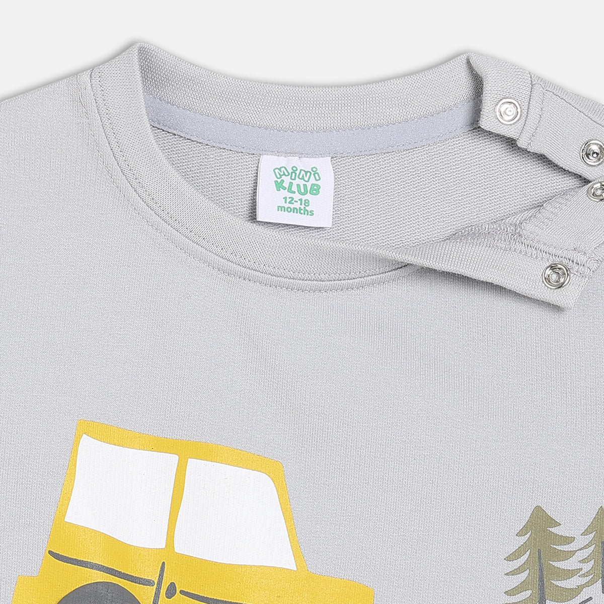 Boys Cotton Full Sleeves Car Printed Sweatshirt - Grey