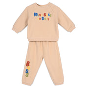 Boys Cotton Full Sleeve Text Printed Clothing Set - Beige