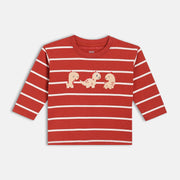 Boys Cotton Full Sleeves Striped Tee - Red