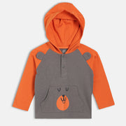 Boys Cotton Full Sleeves Cartoon Printed Tee - Grey & Orange
