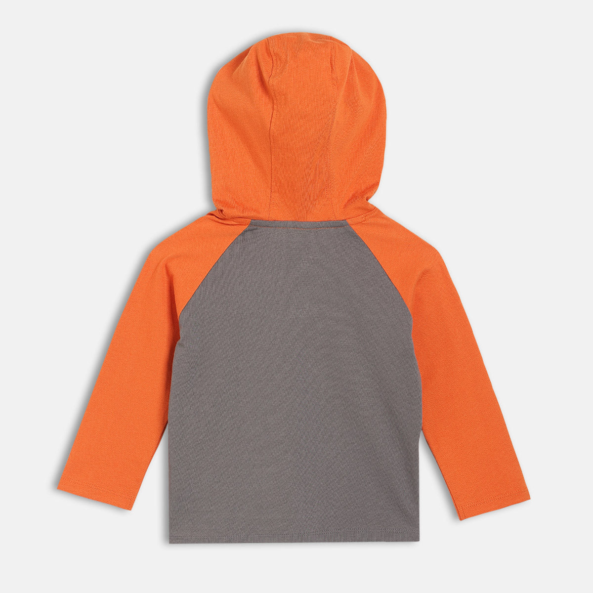 Boys Cotton Full Sleeves Cartoon Printed Tee - Grey & Orange