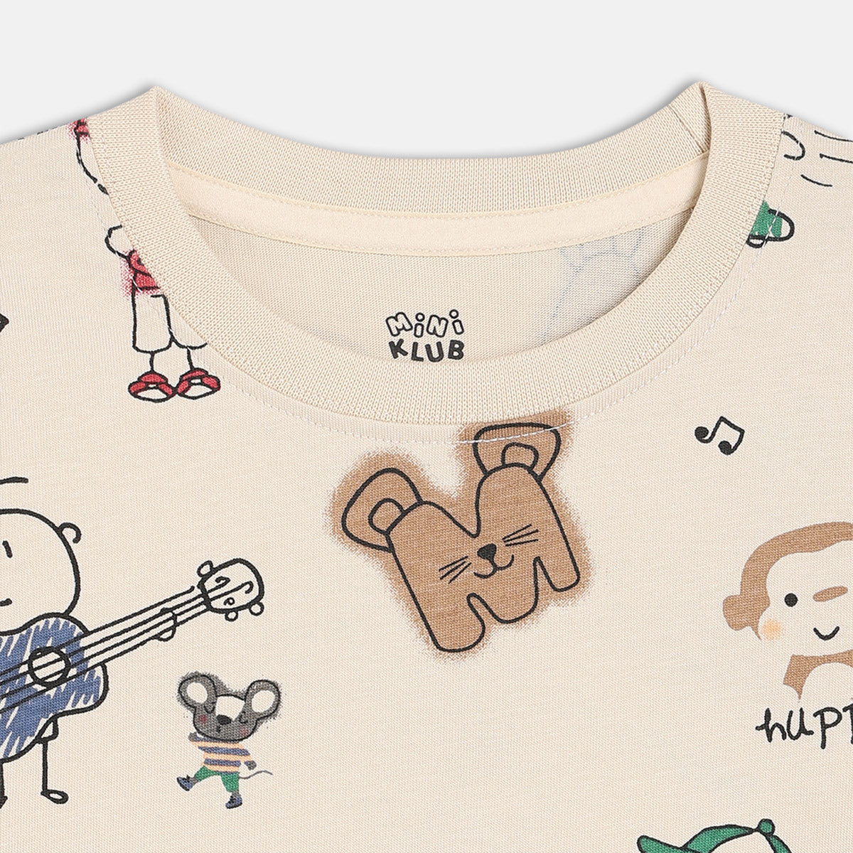 Boys Cotton Full Sleeves Cartoon Printed Tee - Beige