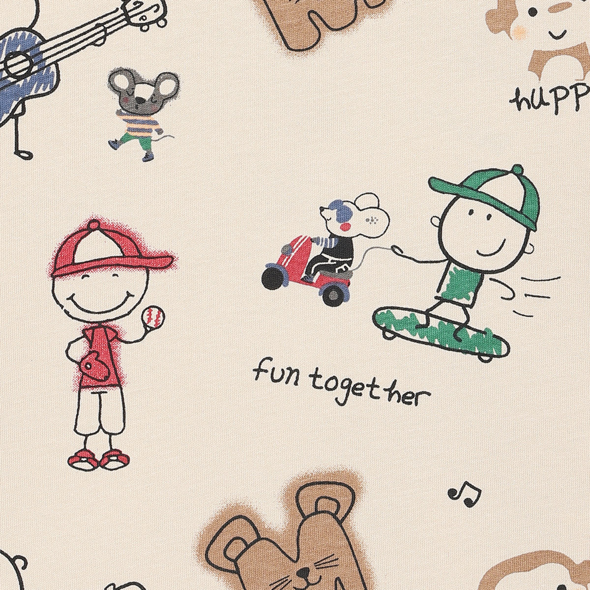 Boys Cotton Full Sleeves Cartoon Printed Tee - Beige