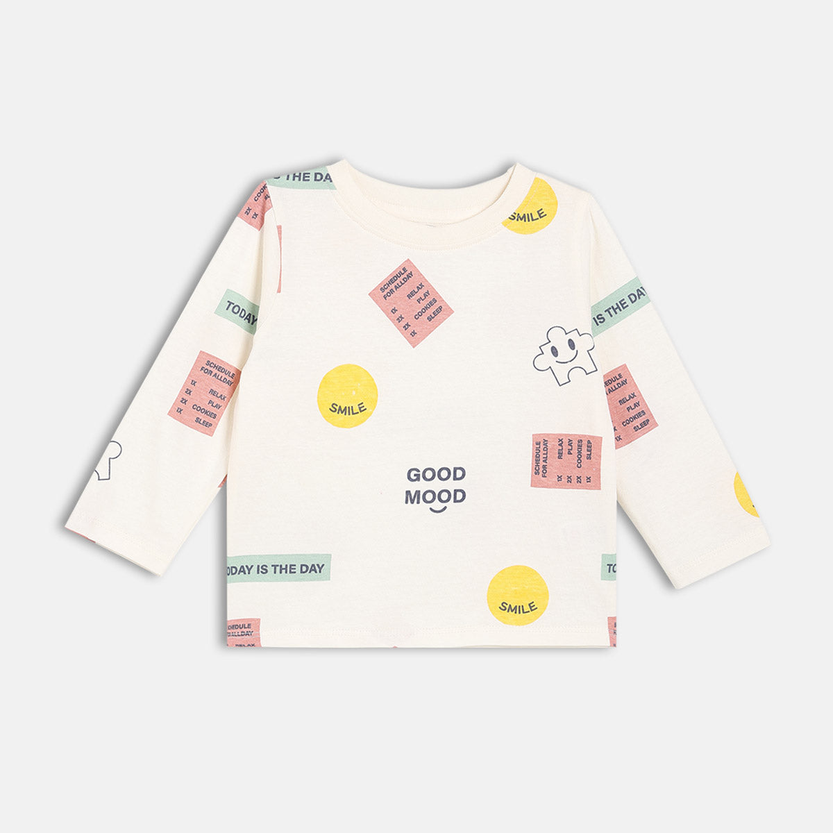 Boys Cotton Full Sleeves Text Printed Tee - White