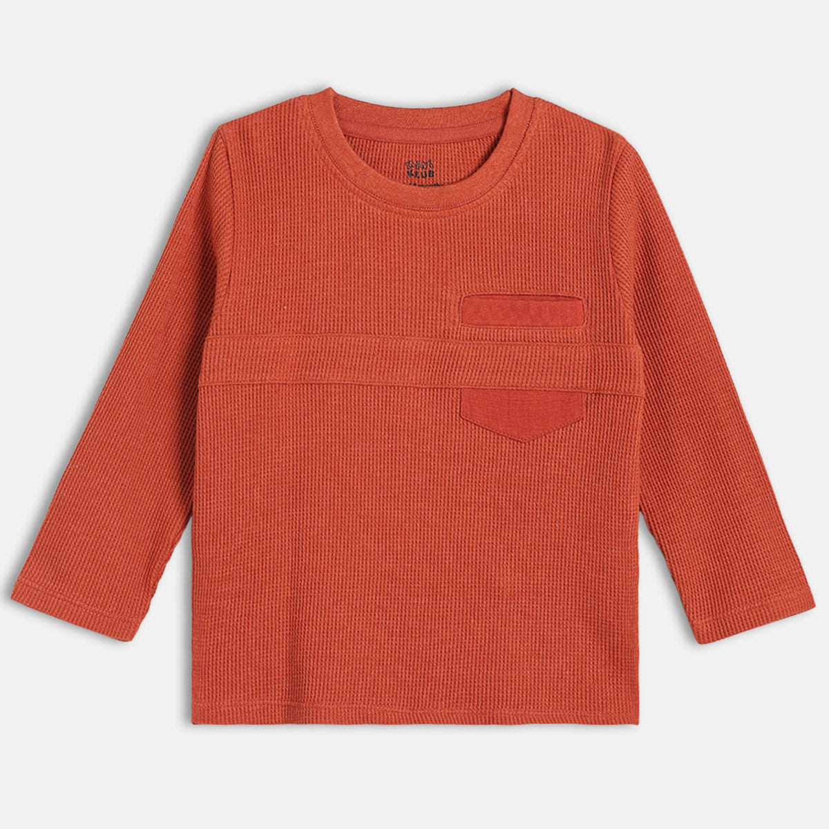 Boys Cotton Full Sleeves Solid T-shirt - Rust