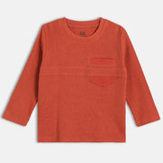 Boys Cotton Full Sleeves Solid T-shirt - Rust