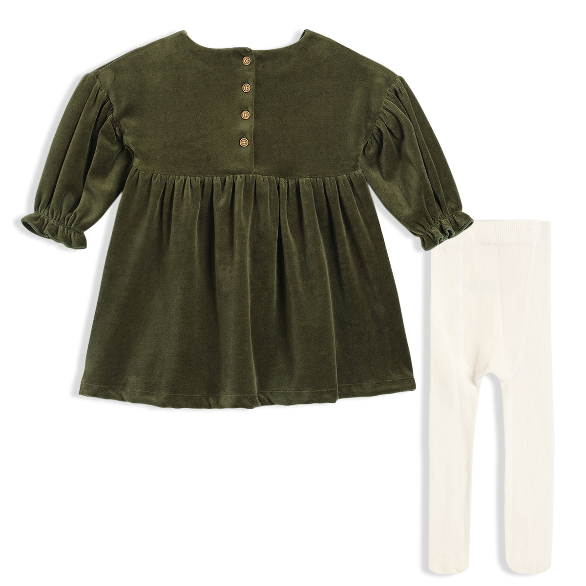 Baby Girls Velour Dress With Tights, Green