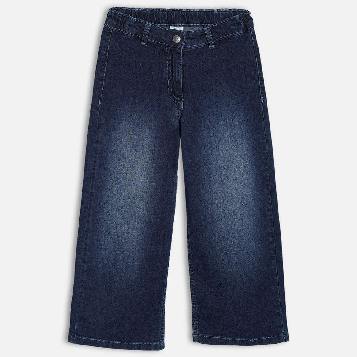 Girls Dark Blue Adjustable Waistband Full Length Denim Pant