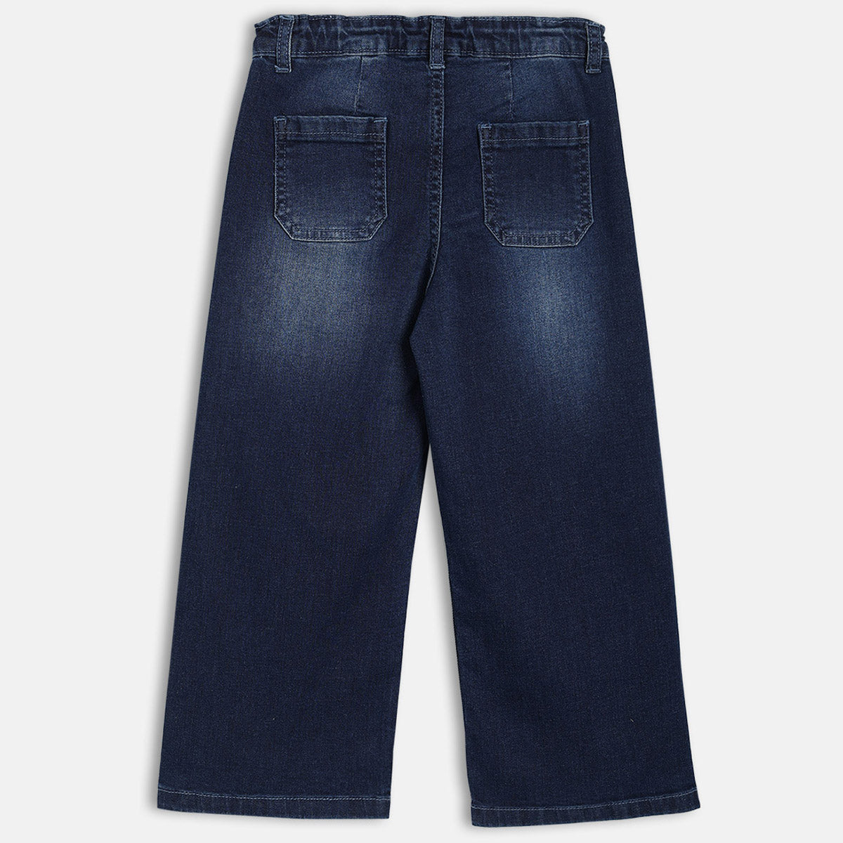 Girls Dark Blue Adjustable Waistband Full Length Denim Pant