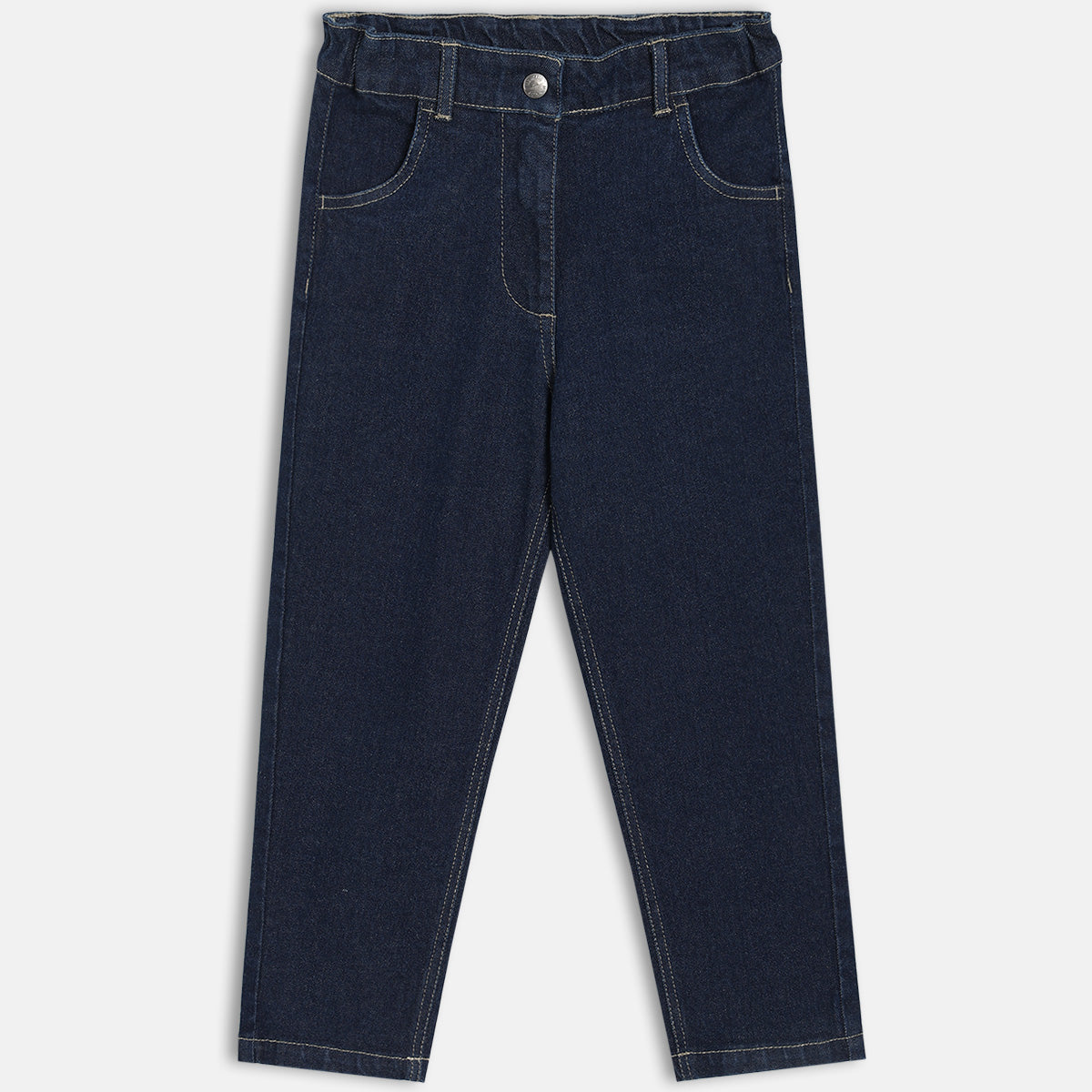 Girls Cotton Solid Denim Pant - Dark Blue