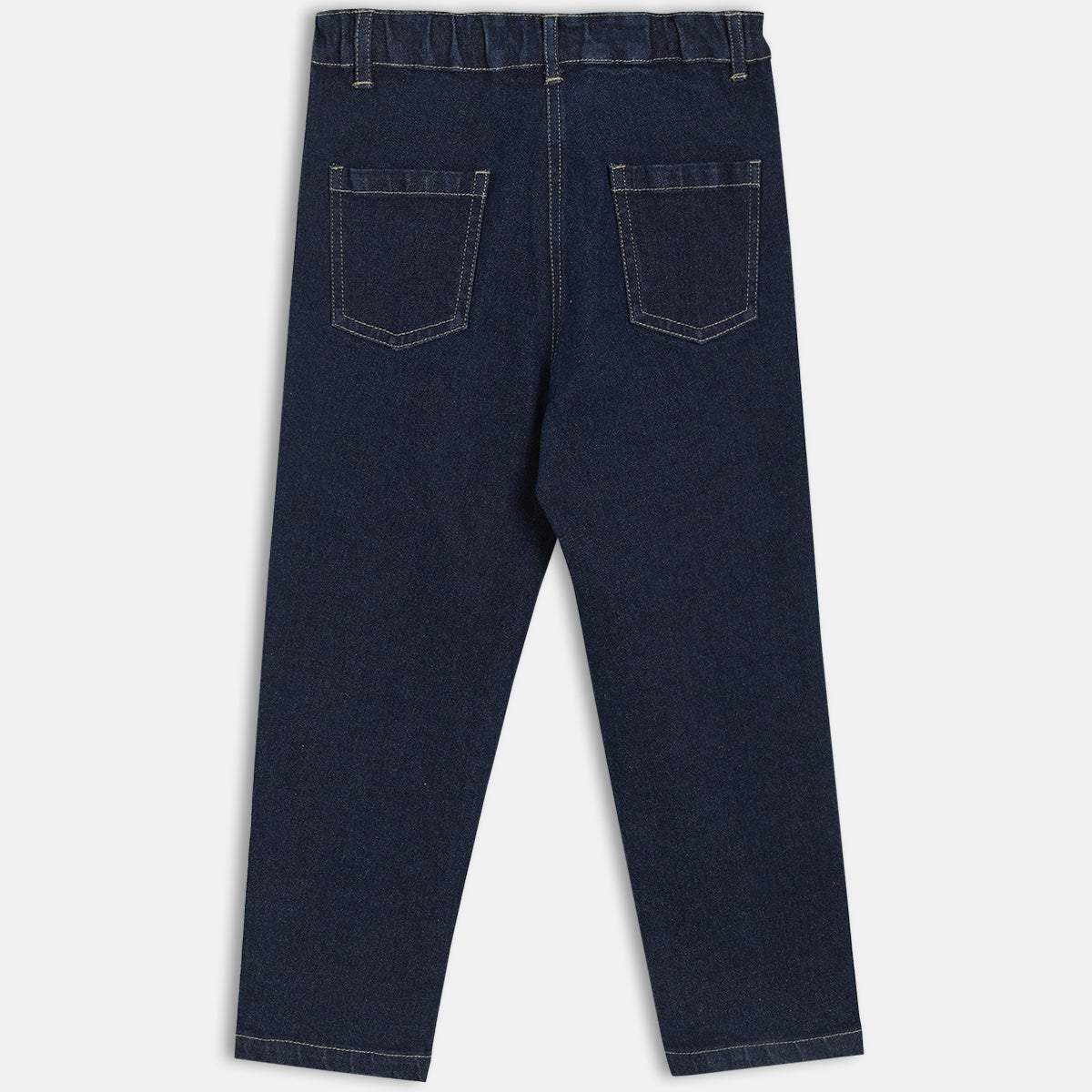 Girls Cotton Solid Denim Pant - Dark Blue