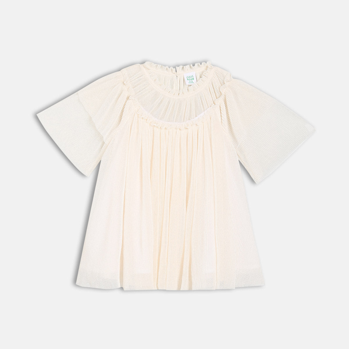 Girls Cotton Half Sleeves Solid Dress - Beige