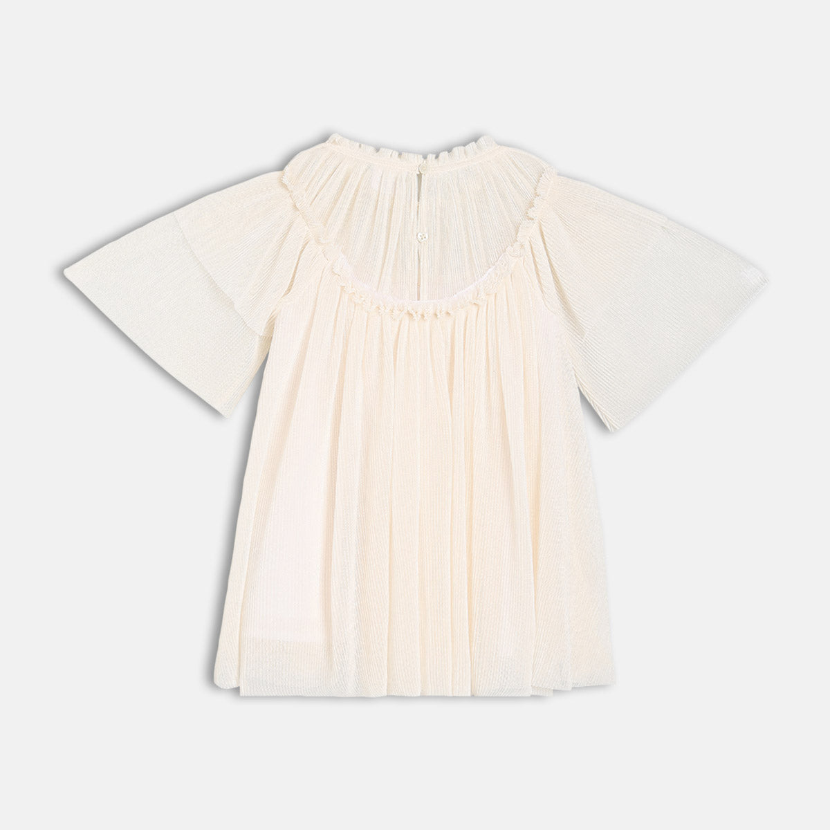 Girls Cotton Half Sleeves Solid Dress - Beige