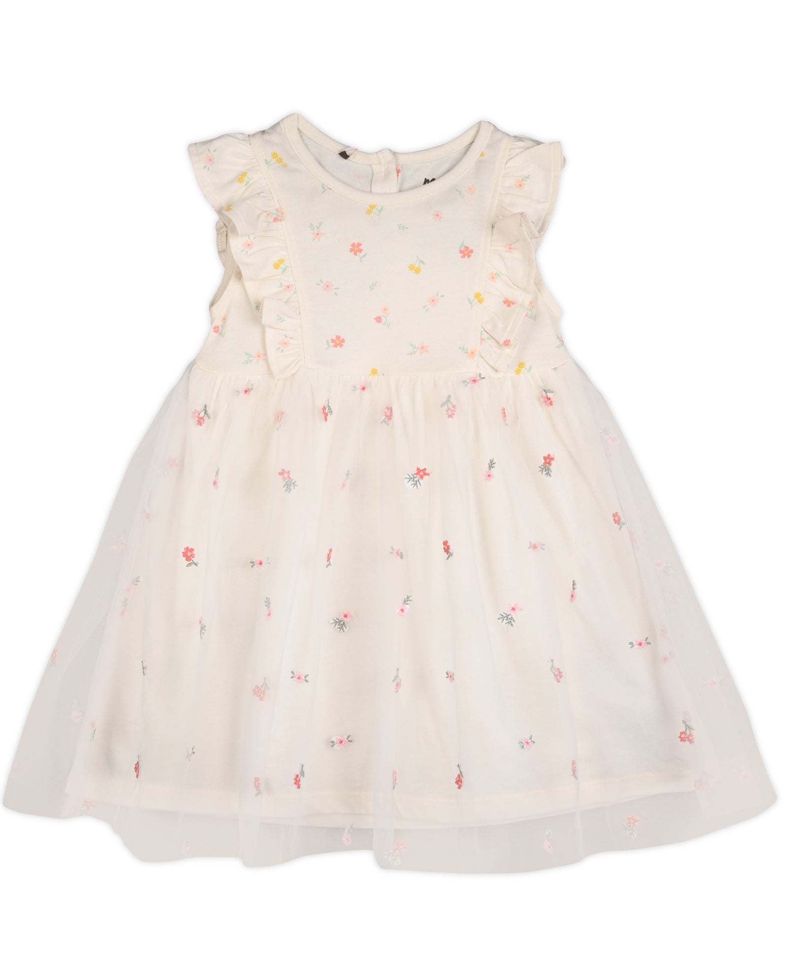 Baby Girls Floral Print Ruffle Dress, White