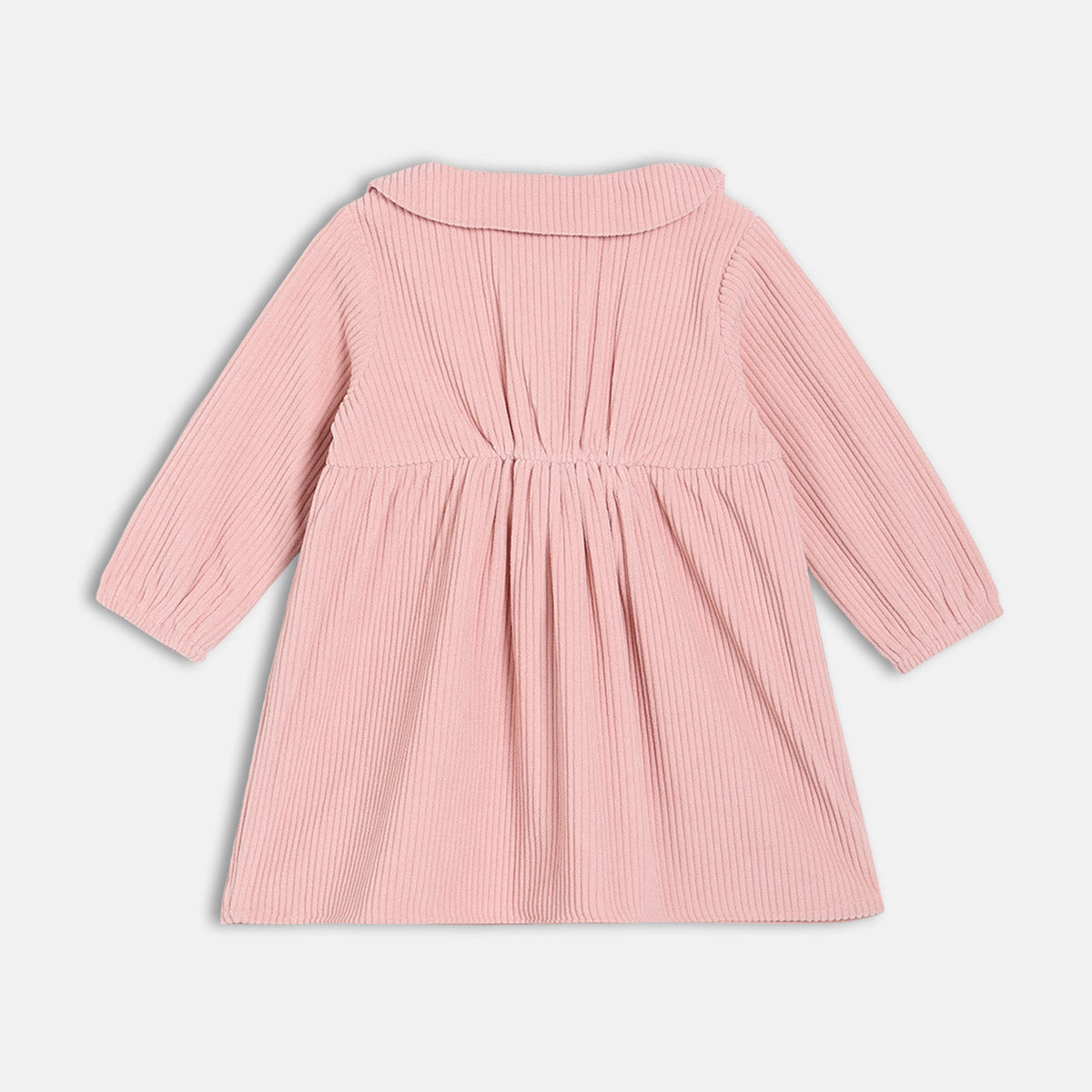 Girls Cotton Full Sleeves Floral Embroidered Dress - Pink