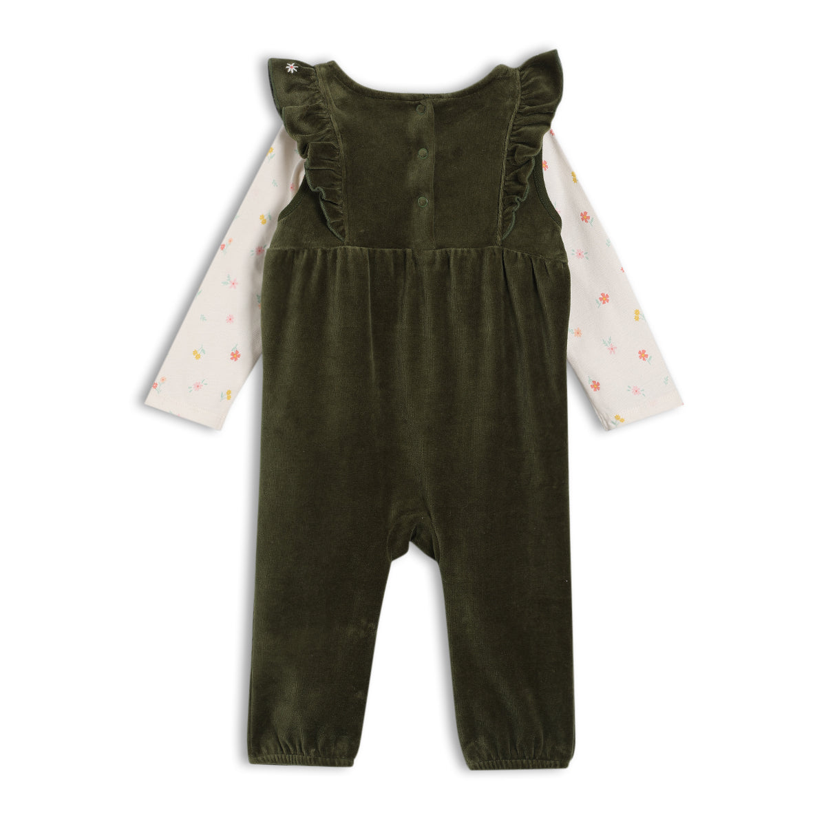 Baby Girls Floral Embroidered Dungaree 3 piece Set, Green