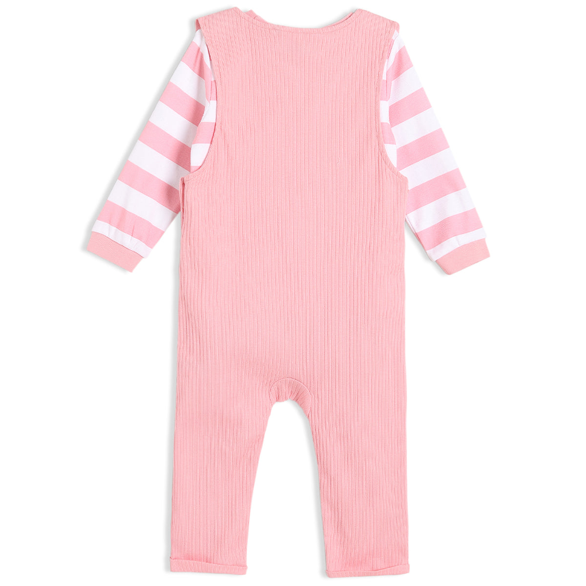 Baby Girls Smile Embroidered Dungaree 2 piece Set, Multicolor